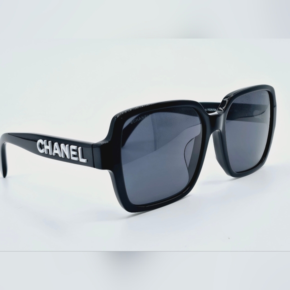 CHANEL SUNGLASSES WHITE LOGO BLACK FRAME CH5408-A C.1026/S4 56-17 - Picture 3 of 13